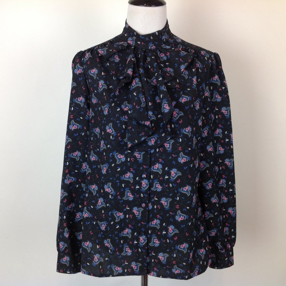 Vintage Pykettes Top Paisley Button Ruffle Neck 10
